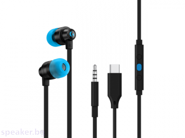 Геймърски слушалки с микрофон Logitech G333 In-ear 3.5 mm + USB-C adapter, тапи жични, черни