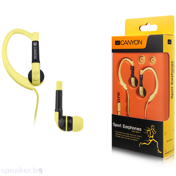 Слушалки Canyon sport earphones CNS-SEP1Y, yellow