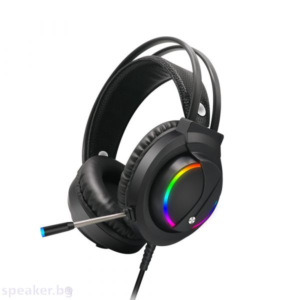 Слушалки Moveteck CT019, За компютър, Подсветка, Микрофон, USB + 3.5mm, Черен