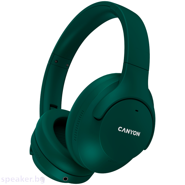 Слушалки CANYON OnRiff 10, Canyon Bluetooth headset,with microphone,with Active Noise Cancellation function, BT V5.3 AC7006, battery 300mAh, Type-C charging plug, PU material, size:175*200*84mm, charging cable 80cm and audio cable 150cm, Green, weight:253