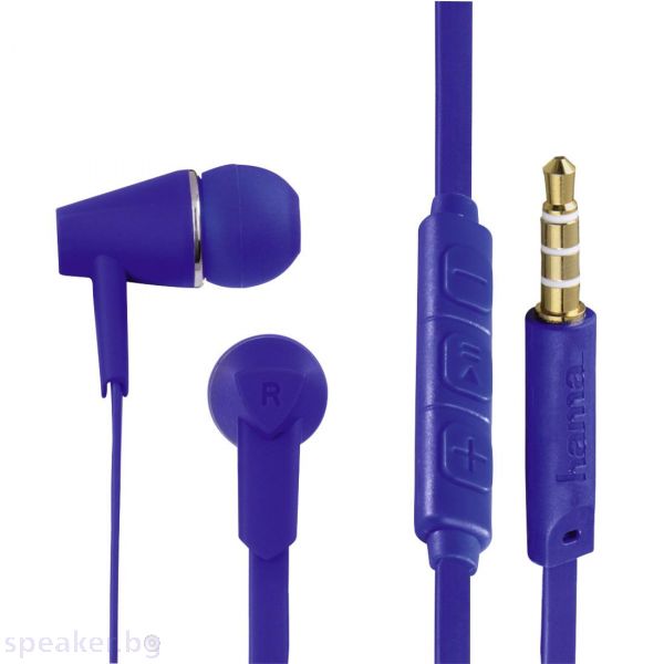 Слушалки HAMA Joy4, Микрофон, In-Ear, 3.5mm jack, плосък кабел, син