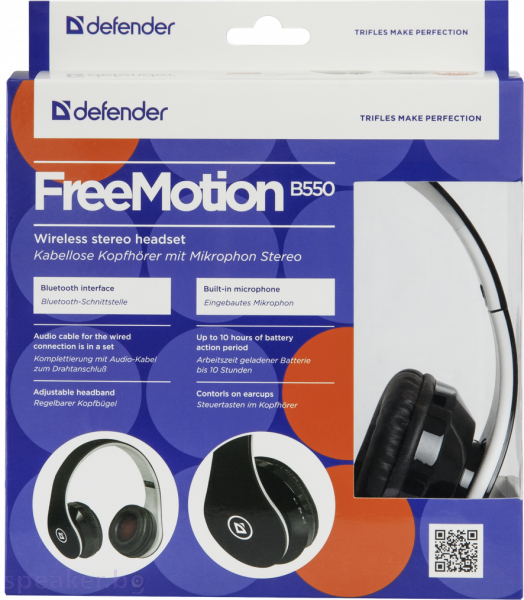 Безжични стерео слушалки Defender FreeMotion B550 черни, Bluetooth