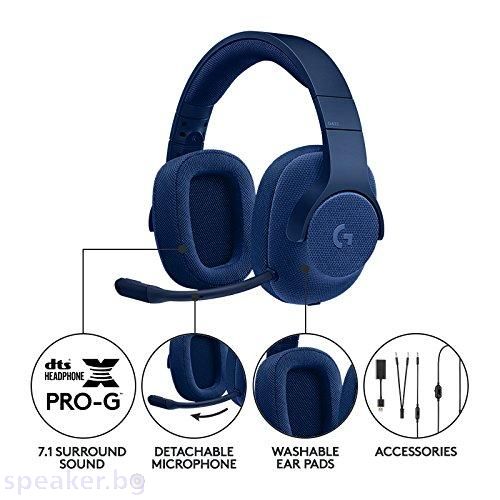 Геймърски слушалки Logitech, G433 7.1 DTS Headphone X, Микрофон, Сини
