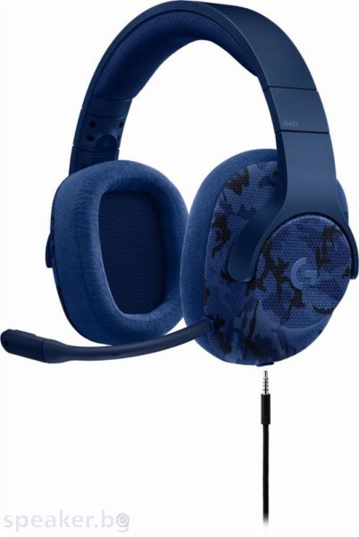 Геймърски слушалки Logitech, G433 7.1 DTS Headphone X, Микрофон, Blue Camo