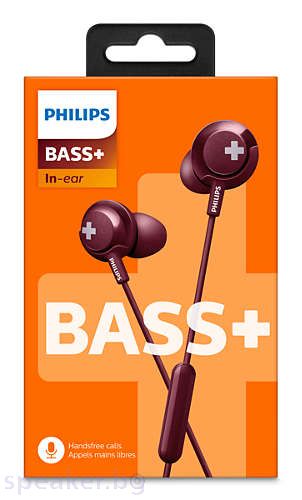 Слушалки PHILIPS слушалки за поставяне в ушите с микрофон BASS+ червен