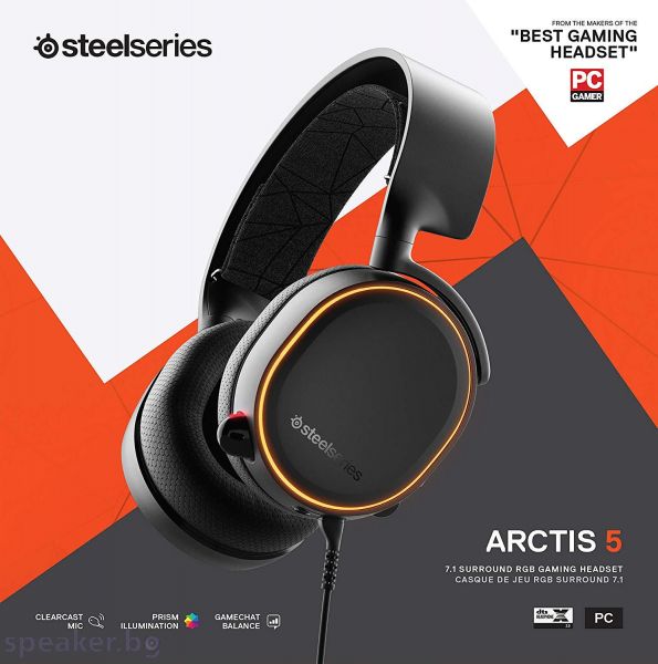 Геймърски слушалки SteelSeries, Arctis 5 Black 2019 Edition 7.1, Микрофон, Черно