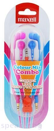 Слушалки MAXELL Color MIX COMBO /синя и розова комплект + сплитер/ 1.2m