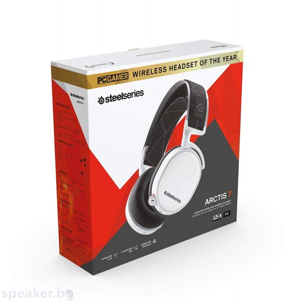 Геймърски слушалки SteelSeries, Arctis 7 White 2019 Edition 7.1, Микрофон, Черно