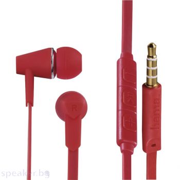 Слушалки HAMA Joy4, Микрофон, In-Ear, 3.5mm jack, плосък кабел, червен