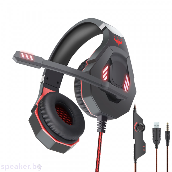 Слушалки Ovleng GT93, За компютър, Микрофон, USB + 3.5mm, Черен 