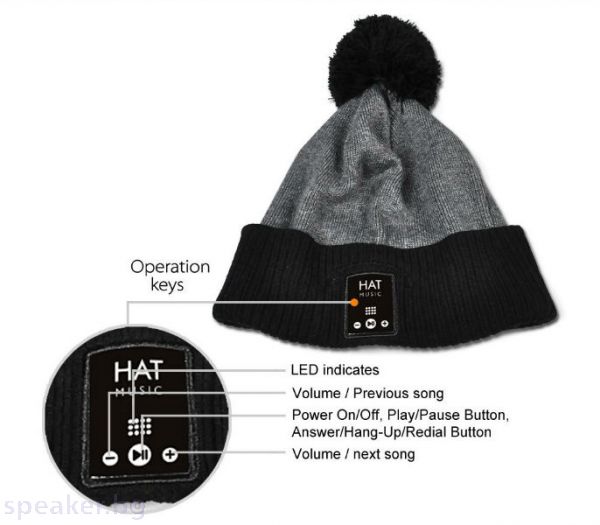 Шапка с вградени Bluetooth слушалки и микрофон, подходяща за спортуване на открито.