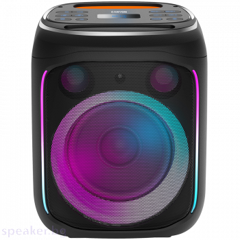 Bluetooth тонколони CANYON OnFun 5, Partybox speaker,Spec: speaker drivers: 6.5''+1.5'tweeter Power Output : 40W Lithium Battery : 7.4v 3600mAh Function : AUX+TF+MIC+BT+USB+DSP+EQ+ehco+. Color: Black body,orange handle.