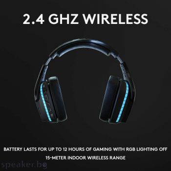 Геймърски слушалки Logitech, G935 7.1 Wireless 7.1 Surround Lightsync, Безжични, Черни