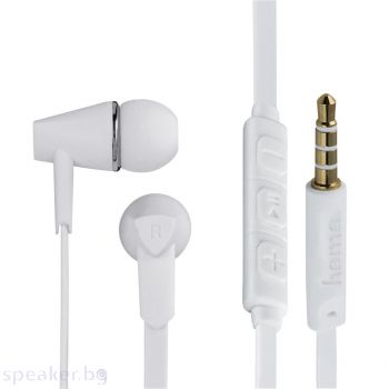 Слушалки HAMA Joy4, Микрофон, In-Ear, 3.5mm jack, плосък кабел, бял